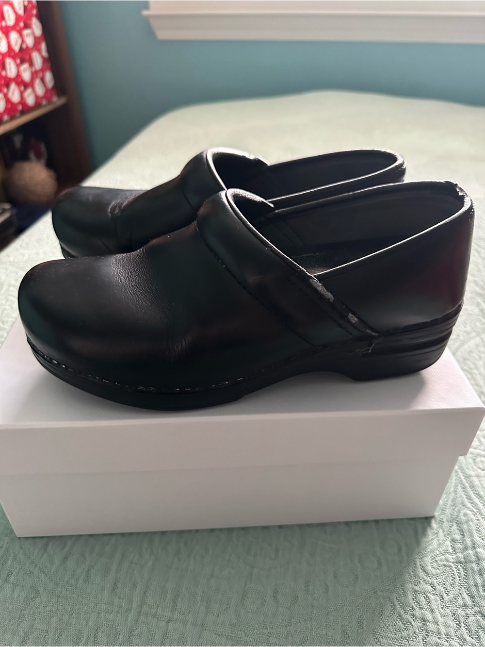 Dansko Black Leather Women's Slip-On Clogs